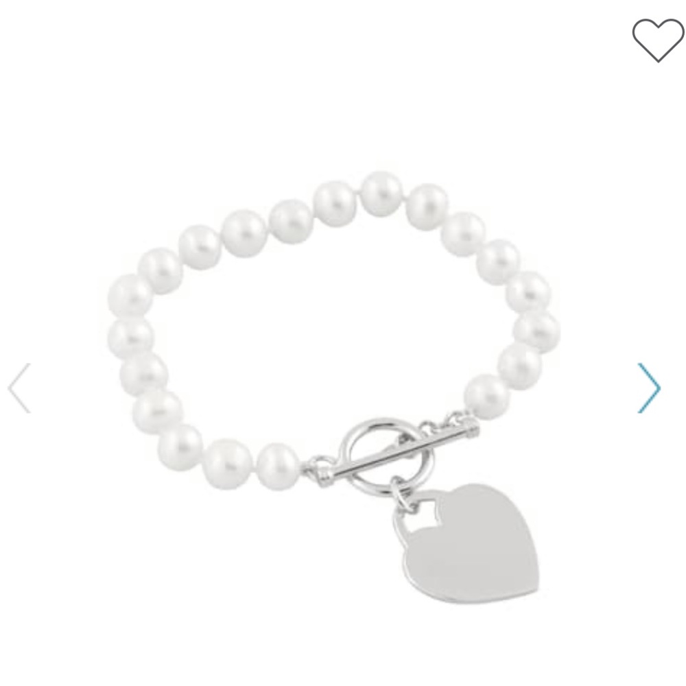 NEW WHITE FRESHWATER PEARLS HEART CHARM BRACELET